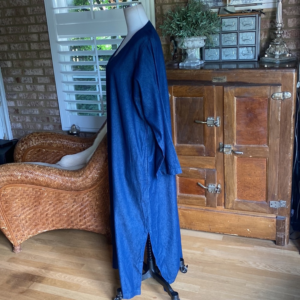 J. Peterman Indigo Blue V-Neck Maxi Dress - Picture 2 of 8